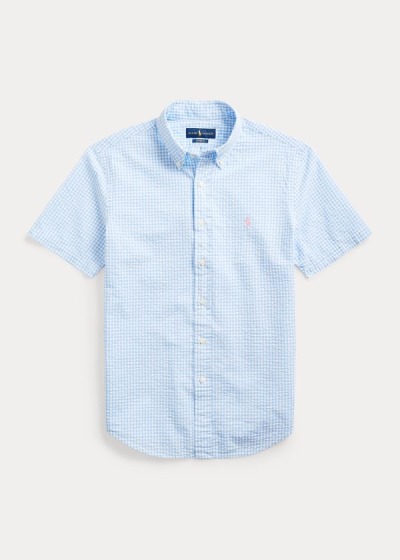 Camisa Polo Ralph Lauren Hombre Azules Claro / Blancos - Custom Fit Seersucker - VYDOL0817